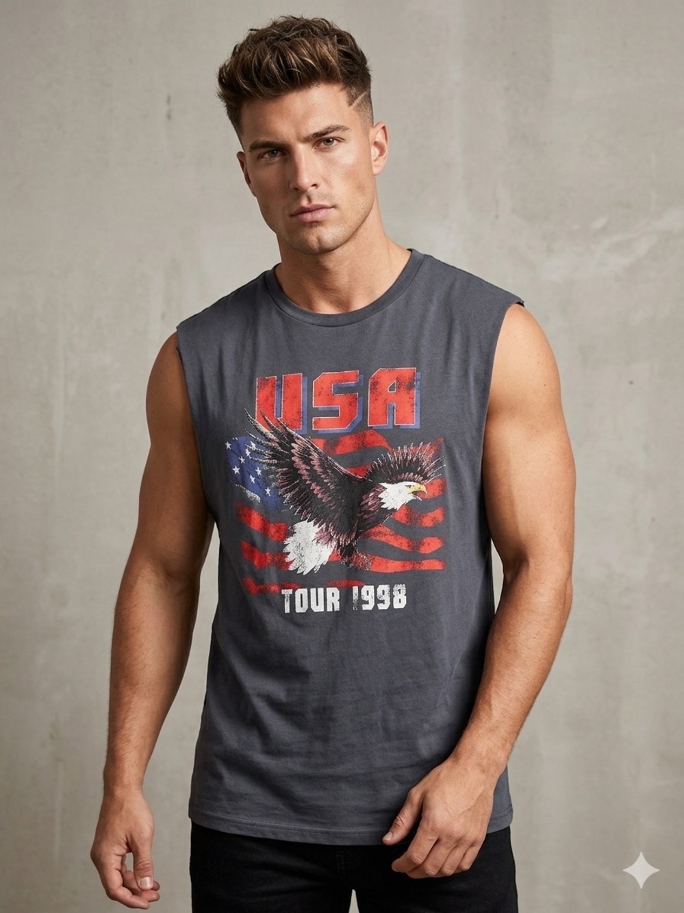 Ascot + Hart Eagle Graphic Muscle Tank XL NWT Western Biker USA Tour 1998